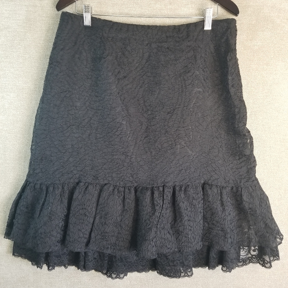 Oscar By Oscar De La Renta Skirt Sz 12 Flare Lace Ruffles Black Authentic